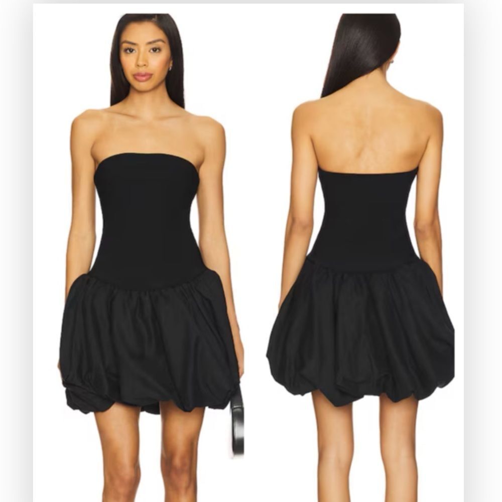 Simkhai Bubble Black Strapless Mini Dress $545
